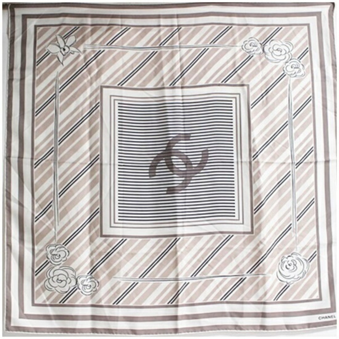 Chanel scarf/muffler, beige x white stripe, CHANEL, women's. (1 of 12)