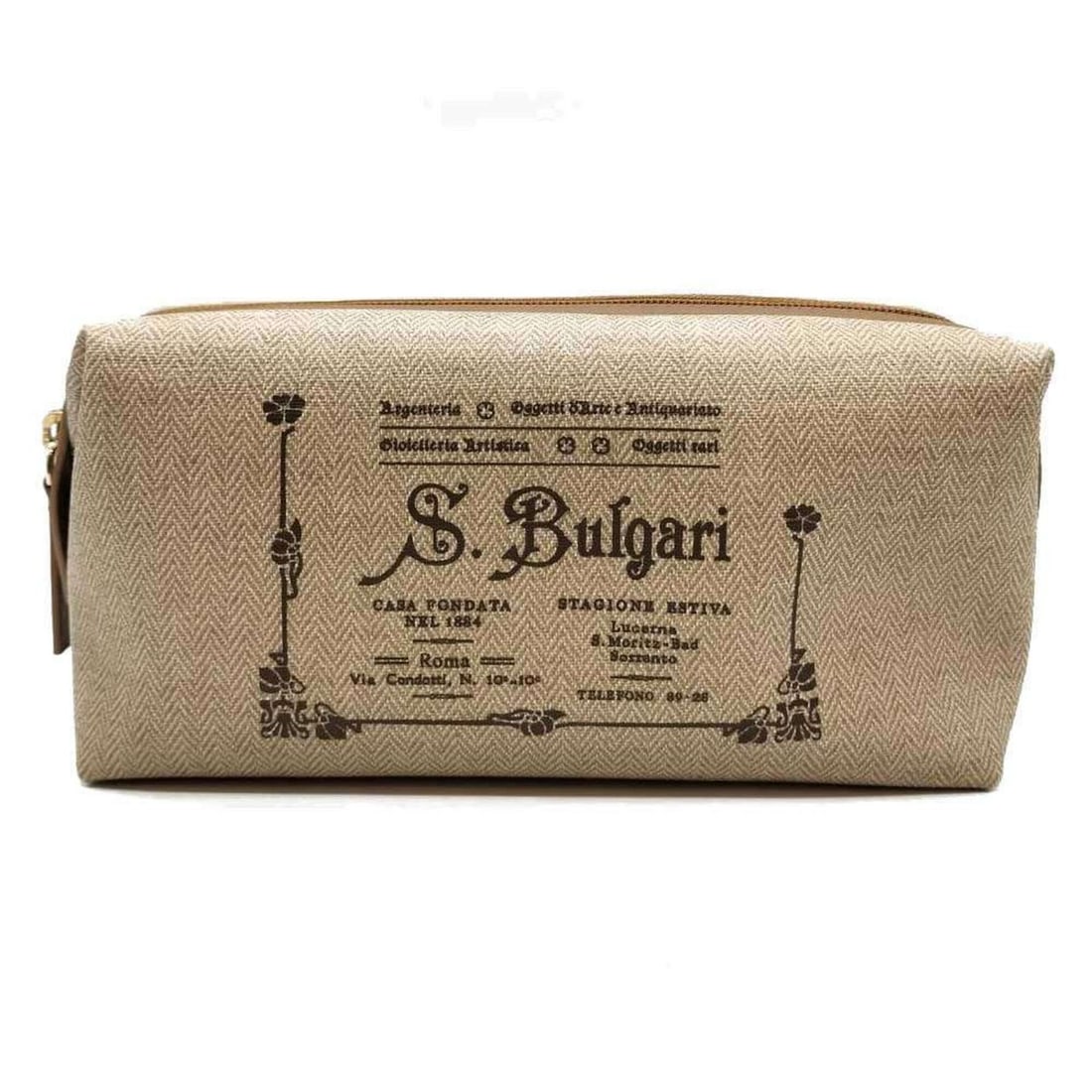 BVLGARI Collezione Clutch Second Bag Pouch Beige PVC x Leather 32068 Women's: --- Catalog ---Category: SizeWeight: 186g / 6.56oz.Size (HxWxD): 10.5cm x 21.5cm x 10.5cm / 4.13'' x 8.46'' x 4.13''Category: DesignType: Clutch bag, PouchColor: BeigeGender: WomenClosure: ZipperMater