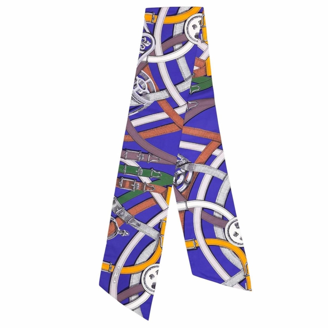 HERMES Maxi Twilly CAVALCADOUR 100% Silk Scarf/Muffler, Purple Multi, with Box, Made in France,: --- Catalog ---Category: SizeSize (LxW): 2.15m x 20cm / 84.64'' x 7.87''Category: DesignType: ScarfColor: Multi-color, PurpleGender: WomenMaterial: Silk 100%Category: GeneralBrand: HermesCountry of Or