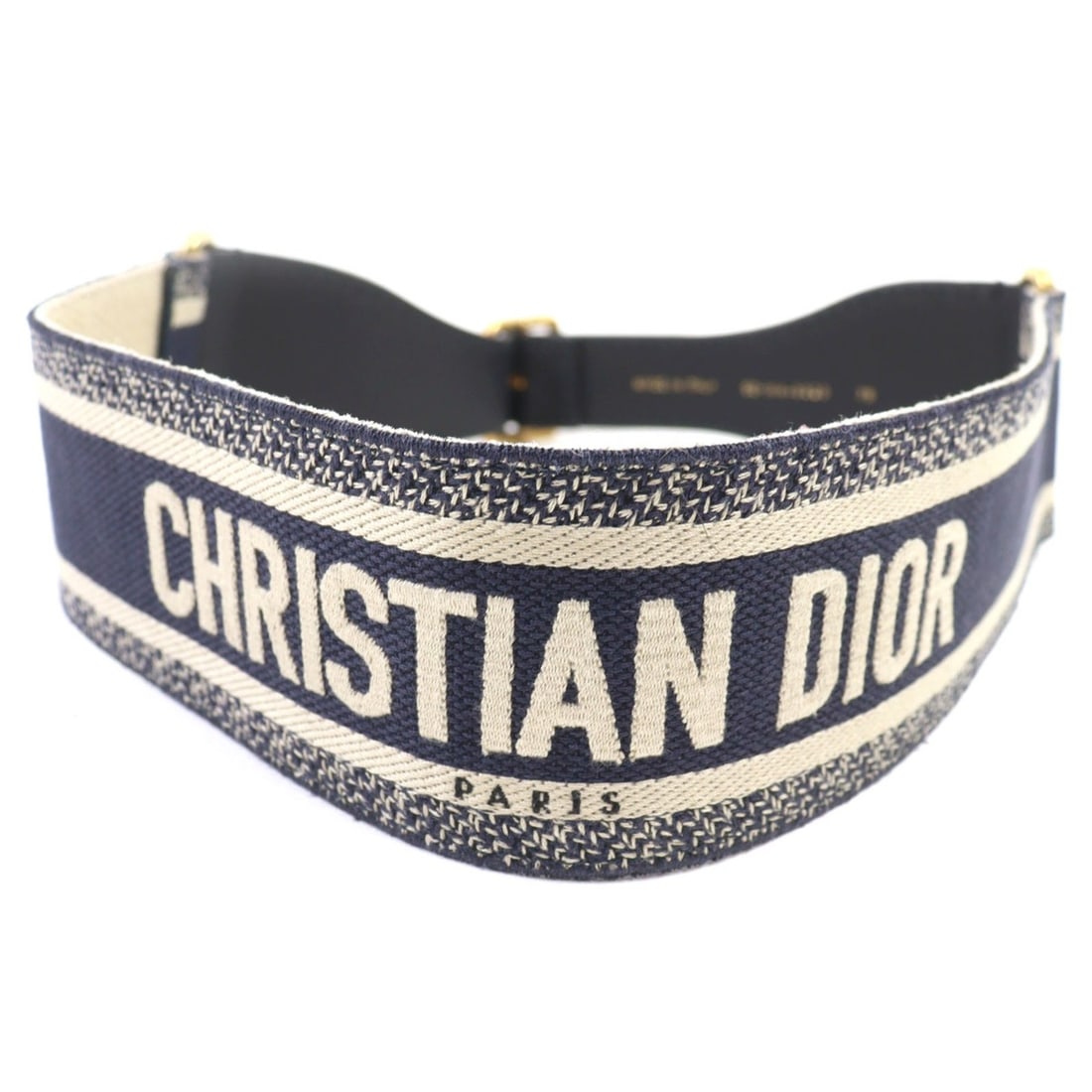 Christian Dior 50-MA-0220 Embroidered Logo Canvas Belt, Indigo Blue, with Box and Dust Bag, Made in (1 of 12)