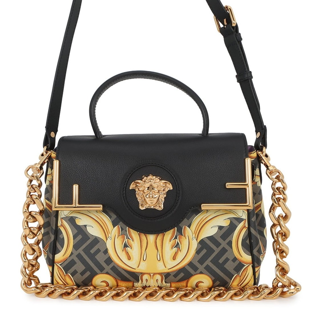 Fendi handbag Versace collaboration La Medusa Medium DBFI039 FENDI 2-way: --- Catalog ---Category: SizeWeight: 930g / 2.05lb.Size (HxWxD): 21cm x 25cm x 12cm / 8.26'' x 9.84'' x 4.72''Strap Length: 98cm - 106cm / 38.58'' - 41.73''Category: DesignType: HandbagColor: Black, B