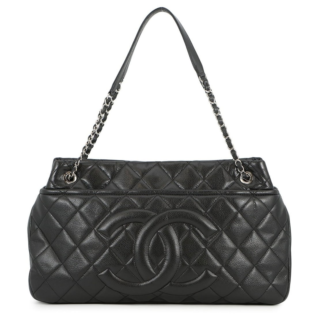 Chanel Matelassé Tote Bag, Coco Mark, Double Chain, Caviar Leather, A67292, Black, Handbag,: --- Catalog ---Category: SizeWeight: 850g / 1.87lb.Size (HxWxD): 25.5cm x 41cm x 9cm / 10.03'' x 16.14'' x 3.54''Category: DesignType: Handbag, Tote bagColor: BlackGender: WomenClosure: MagnetMaterial