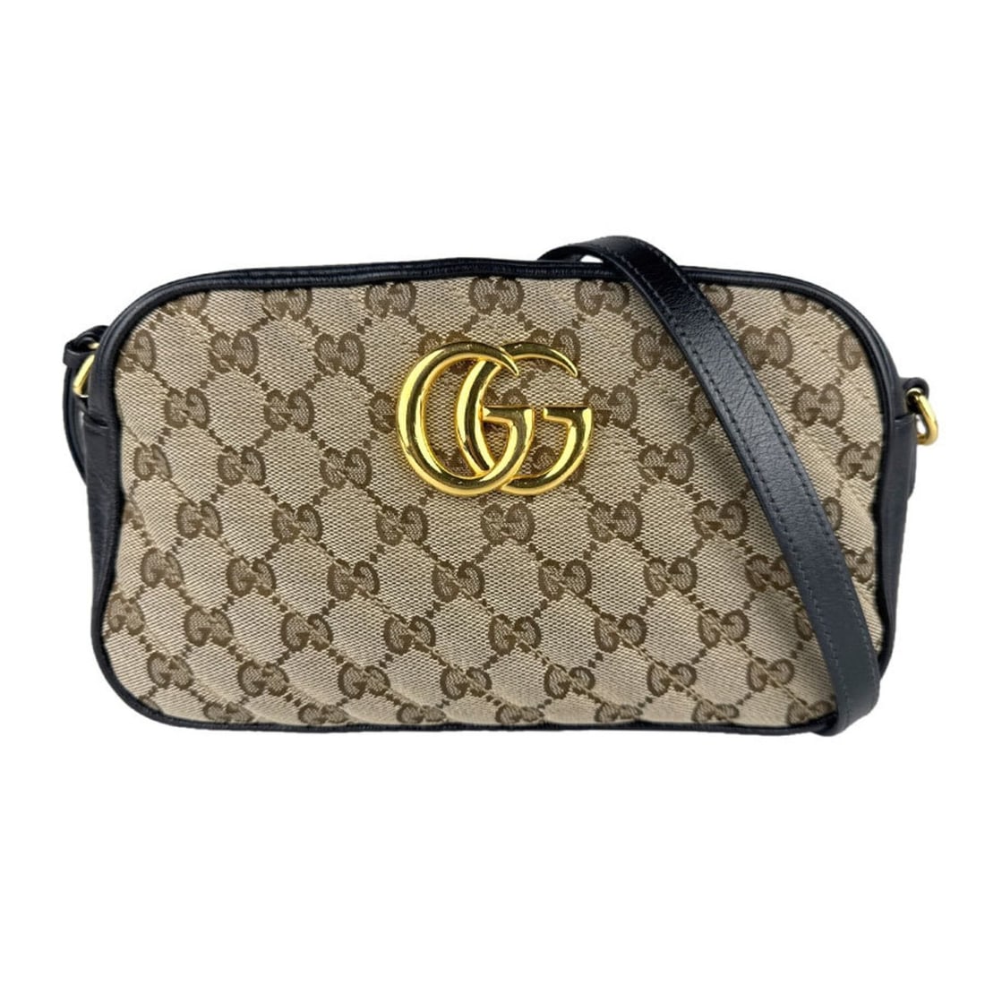 Gucci GG Marmont Shoulder Bag, Canvas Leather, Black, Brown, Gold, Women's, 447632, Free Shipping, (1 of 16)
