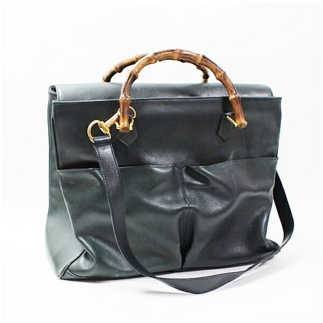 Gucci Bamboo Tote Bag, Leather, Green x Navy, GUCCI, Women's,: --- Catalog ---Category: SizeSize (HxWxD): 27cm x 37cm x 14cm / 10.62'' x 14.56'' x 5.51''Category: DesignType: Tote bagColor: Gray, Green, NavyGender: Men,WomenMaterial: Leather Category: GeneralBran