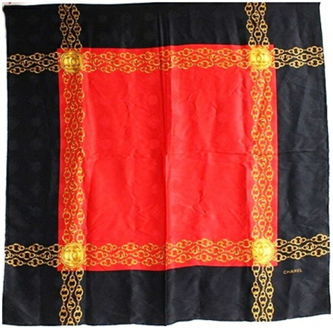 Chanel scarf muffler, red x black, CHANEL, women's. (1 of 7)