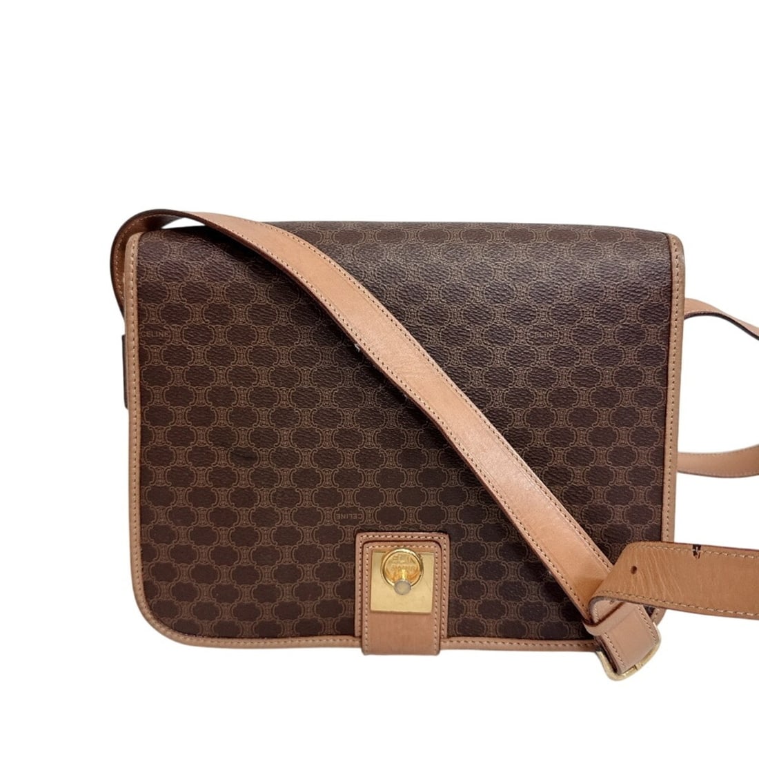 CELINE Macadam Shoulder Bag, Brown: --- Catalog ---Category: SizeSize (HxWxD): 20cm x 26.5cm x 6.5cm / 7.87'' x 10.43'' x 2.55''Category: DesignType: Shoulder bagColor: BrownGender: WomenMaterial: PVC , Leather Hardware Color: GoldCateg