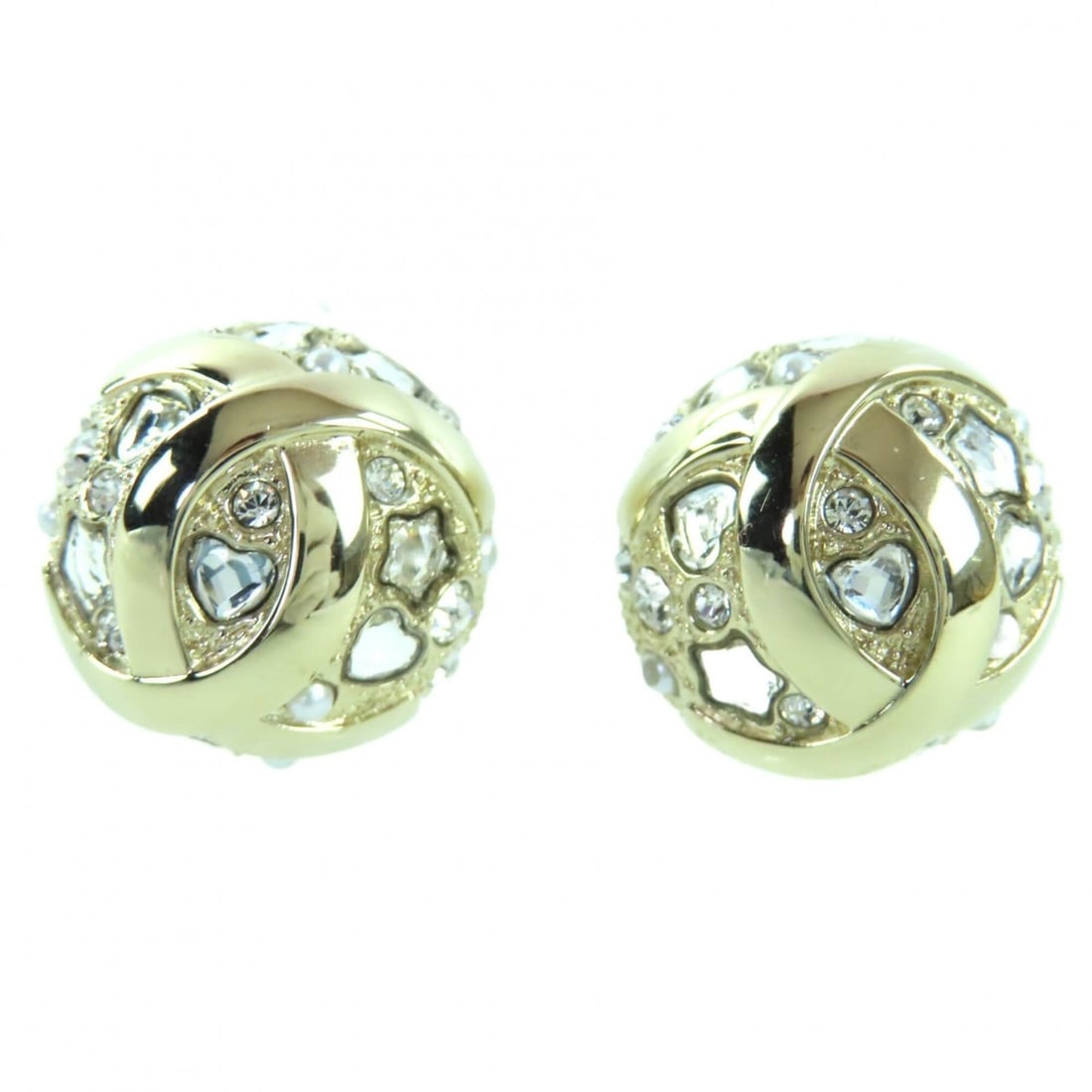 CHANEL B25P ABF219 Metal Strass Star & Heart Motif Ball Earrings (Pair) Gold, with Box, Women's (1 of 10)