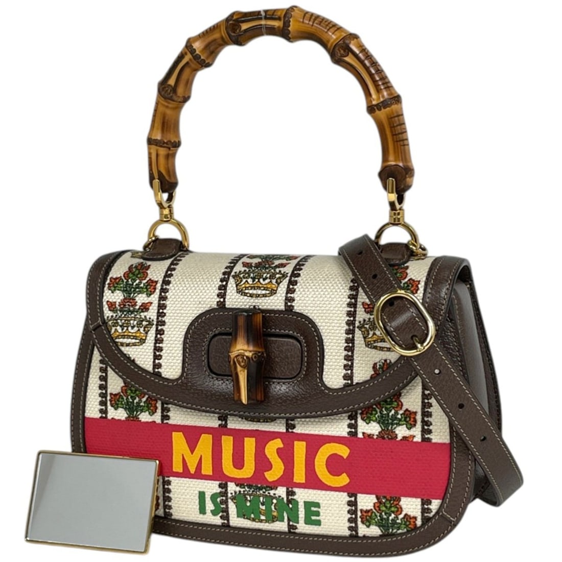 Gucci Bamboo Handbag 2-Way Shoulder Bag 100th Anniversary Edition Canvas Ivory Brown Multicolor: --- Catalog ---Category: SizeSize (HxWxD): 18cm x 25cm x 6cm / 7.08'' x 9.84'' x 2.36''Category: DesignType: Handbag, Shoulder bagColor: Brown, Ivory, Multi-colorGender: WomenMaterial: Canvas , Leathe