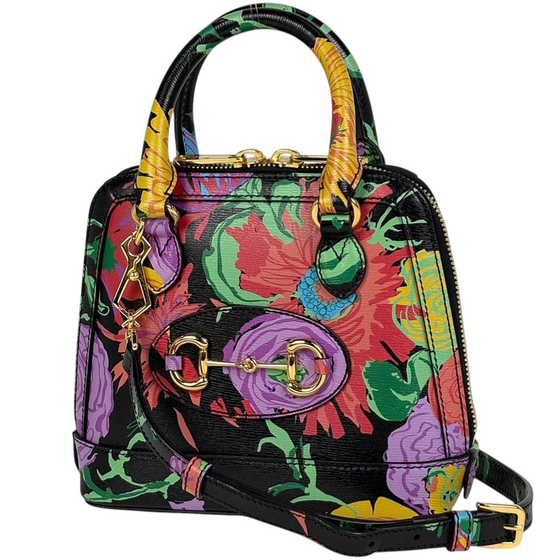 Gucci Horsebit 1955 Mini Top Handle Bag, 2-Way Shoulder Ken Scott Flower Handbag, Leather, Black: --- Catalog ---Category: SizeSize (HxWxD): 18cm x 20cm x 7cm / 7.08'' x 7.87'' x 2.75''Category: DesignType: Handbag, Shoulder bagColor: Black, Multi-colorGender: WomenMaterial: Leather Category: Gene