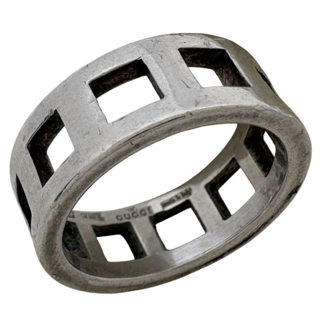 Gucci Open Square Ring, Sterling Silver 925, Women's Ring: --- Catalog ---Category: SizeJP Size: 9.5US Size: 5Category: DesignType: Band ringGender: WomenMaterial: Silver 925Category: GeneralBrand: Gucci--- Item List ---Section: ConditionRanking: Rank B Used