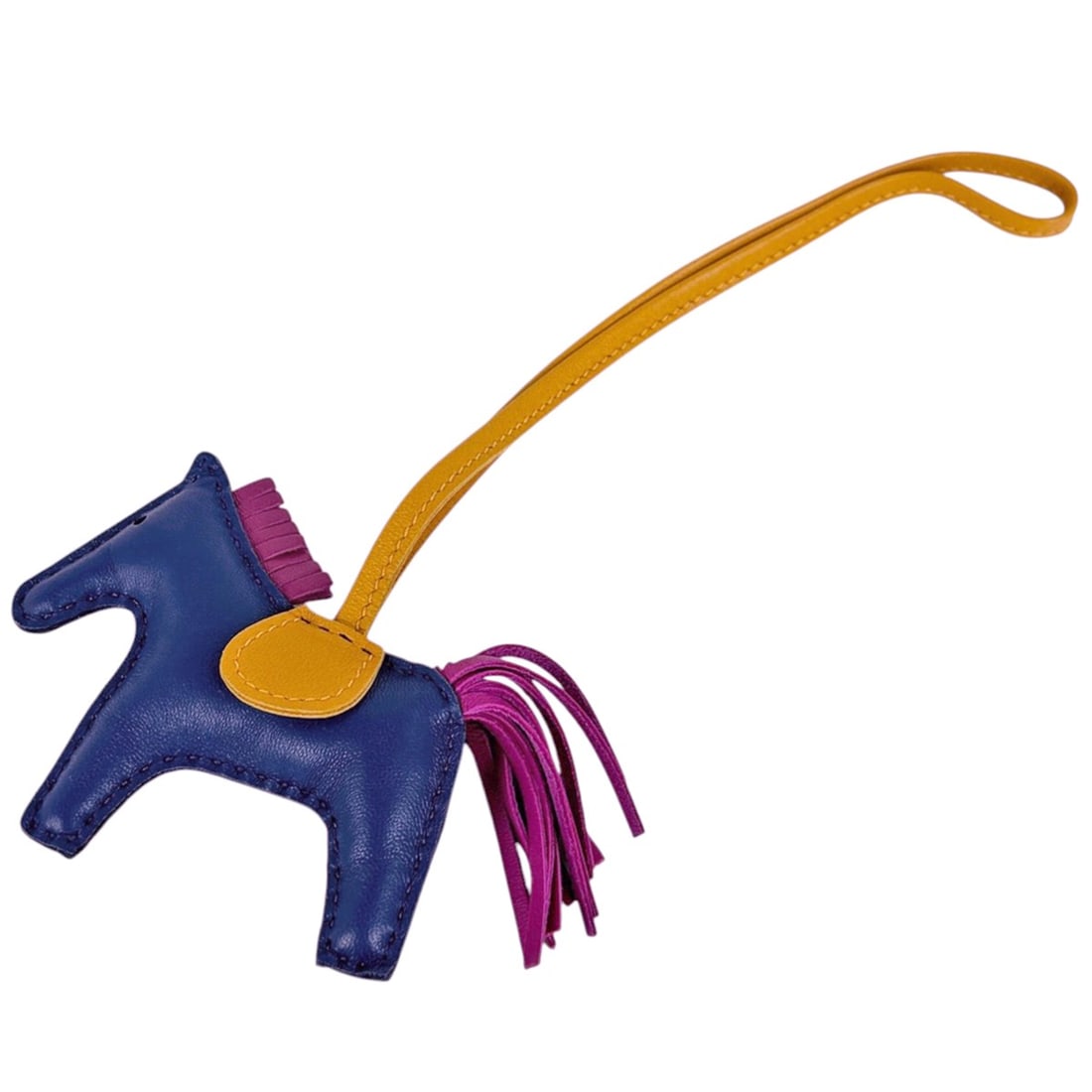 Hermes Rodeo PM Bag Charm, Leather, Navy, Yellow, Purple, Women's: --- Catalog ---Category: SizeSize (HxWxD): 8.00mm x 22.00mm / 0.31'' x 0.87''Category: DesignType: Handbag charmColor: Navy, Purple, YellowGender: WomenMaterial: LeatherCategory: GeneralBrand: Hermes-