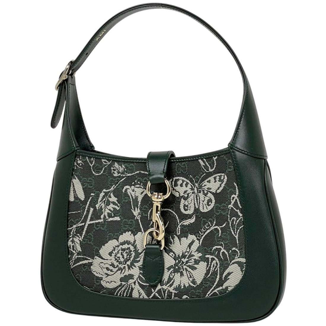 Gucci Jackie Small Shoulder Bag, Nishijin-ori (Kyoto textile), GucciNishijin HOSOO Collaboration: --- Catalog ---Category: SizeSize (HxWxD): 18cm x 26.5cm x 3.5cm / 7.08'' x 10.43'' x 1.37''Category: DesignType: Shoulder bagColor: GreenGender: WomenMaterial: Leather Outer Pocket: Zipper pocket Cat