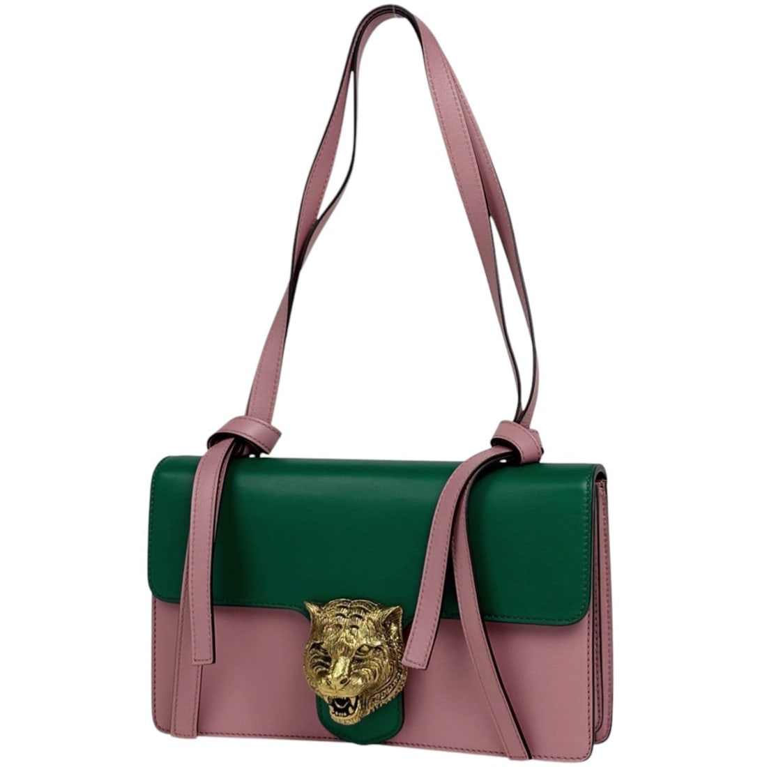Gucci Animalier Shoulder Bag, Tiger Head Design, Leather, Pink/Green, 412007, Women's: --- Catalog ---Category: SizeSize (HxWxD): 16cm x 26.5cm x 5cm / 6.29'' x 10.43'' x 1.96''Category: DesignType: Shoulder bagColor: Green, PinkGender: WomenClosure: OpenMaterial: Leather Outer Pocket: