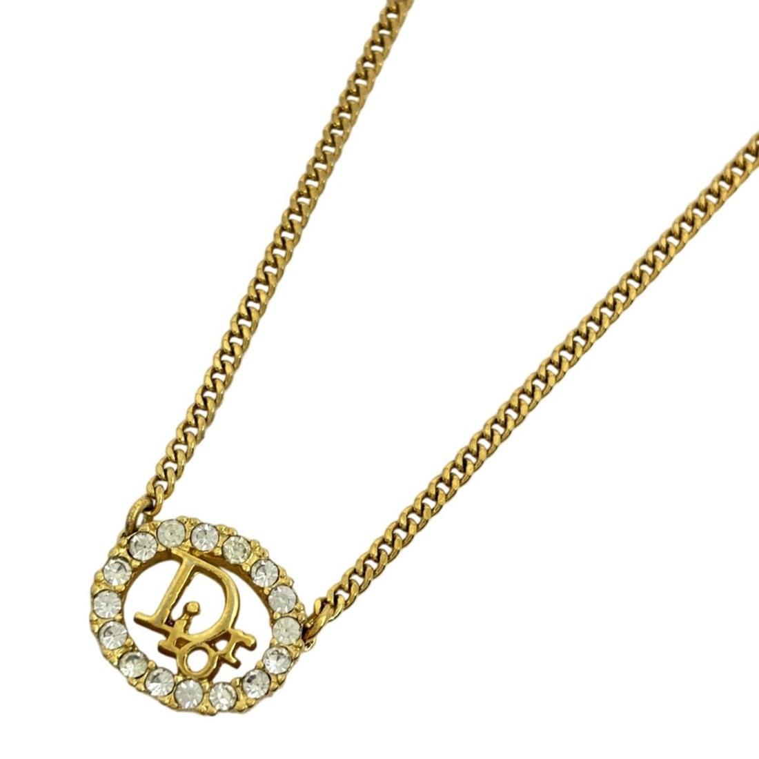 Christian Dior Logo Rhinestone Necklace, GP Gold, Women's (1 of 13)