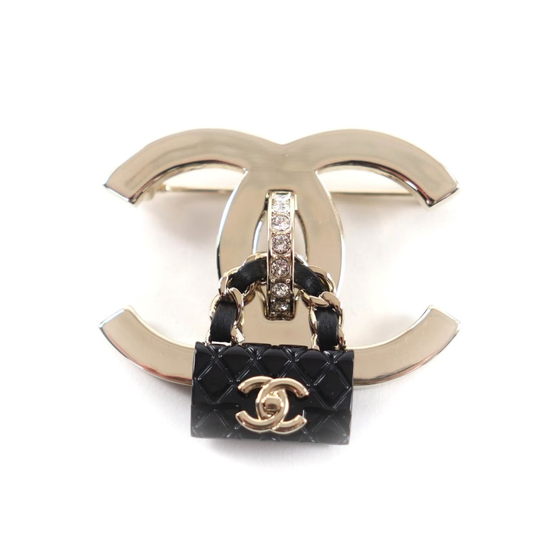 CHANEL B23C Coco Mark Bag Brooch Gold Black with Box and Dust Made in Italy Women's (1 of 9)