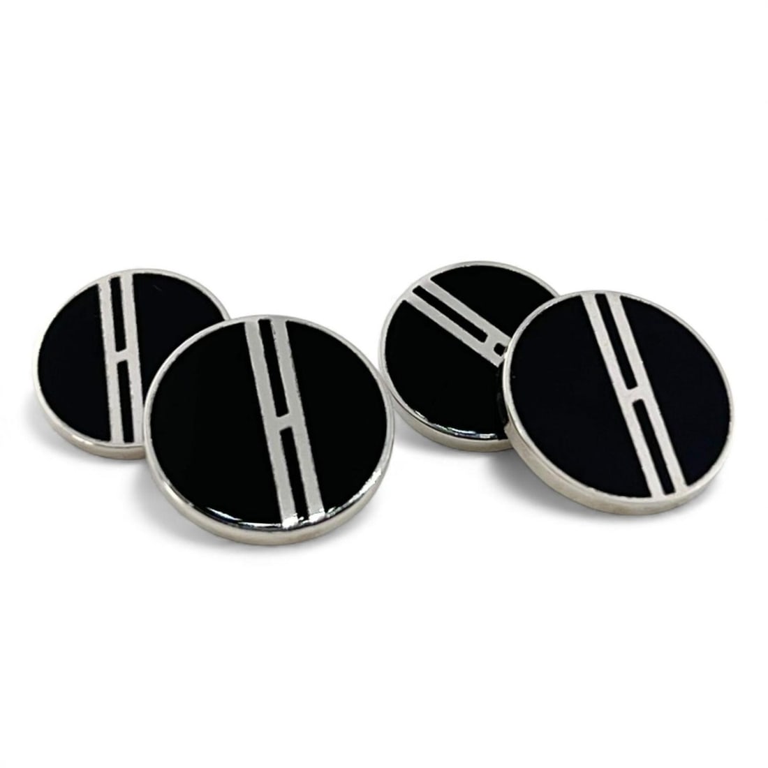 HERMES Chaine d'Ancre H-motif Palladium-plated enamel cufflinks, black and silver, for men. (1 of 11)
