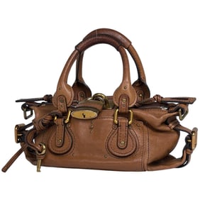 Chloé Chloe Paddington handbag, logo leather, brown, women's.