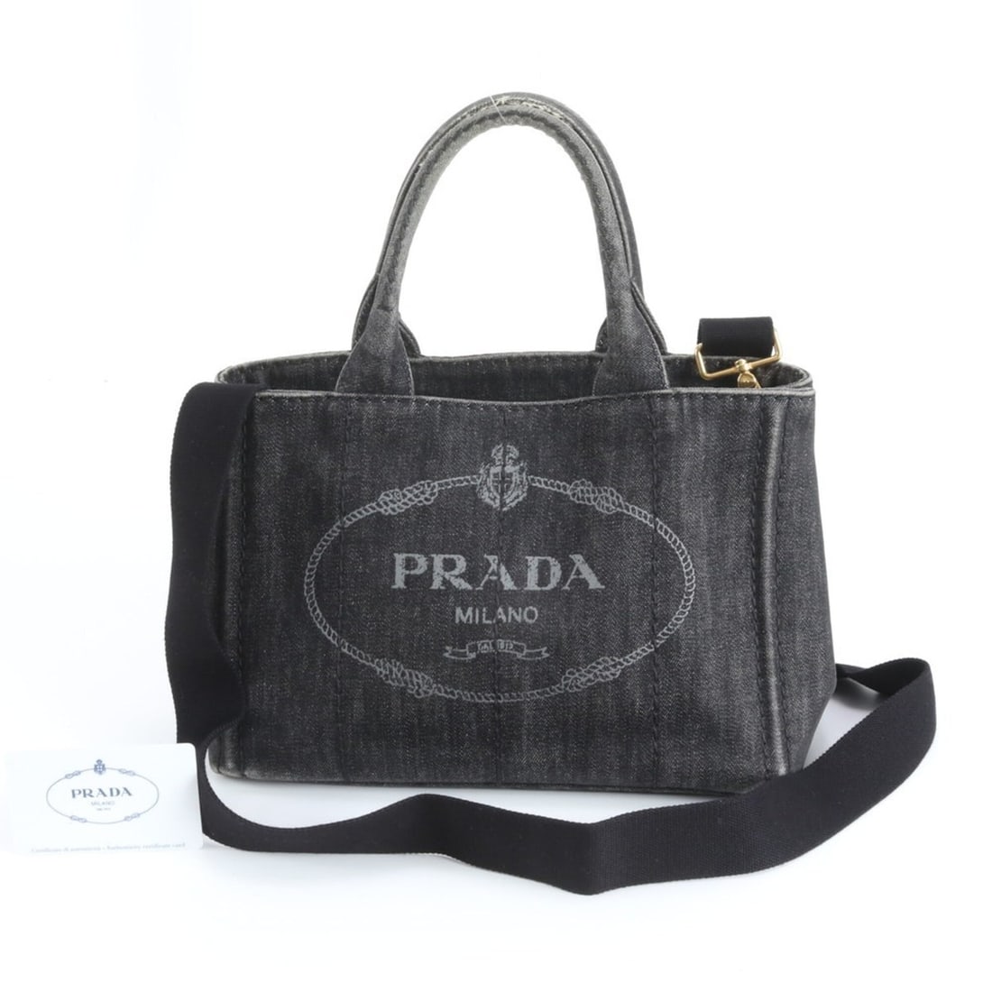 Prada Canapa Denim Black 1BG439 2-Way Handbag/Crossbody Shoulder Bag (with Guarantee) - A4 Size (1 of 12)