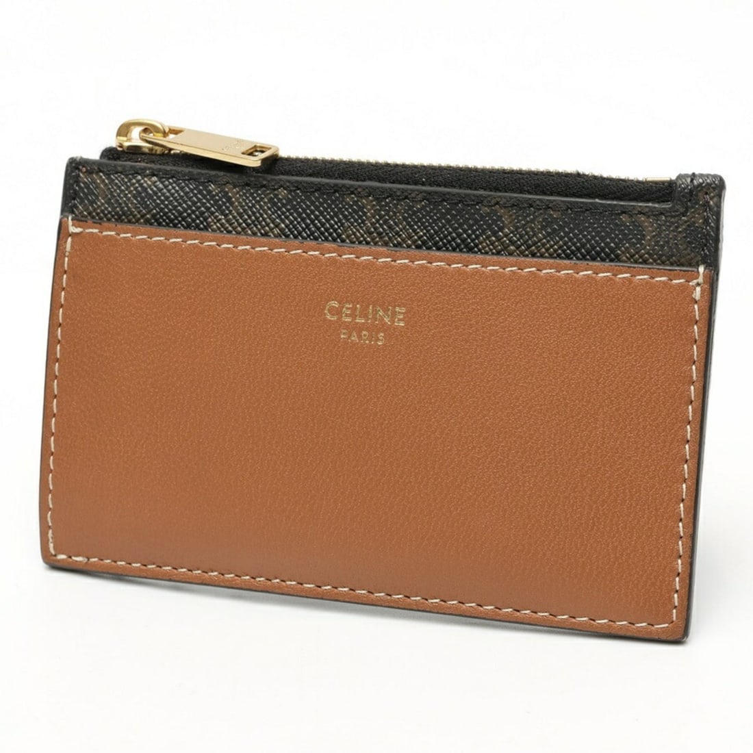 Celine CELINE Zip-around Card Holder Coin Case 10F99 Triomphe Canvas Leather Tan (1 of 20)