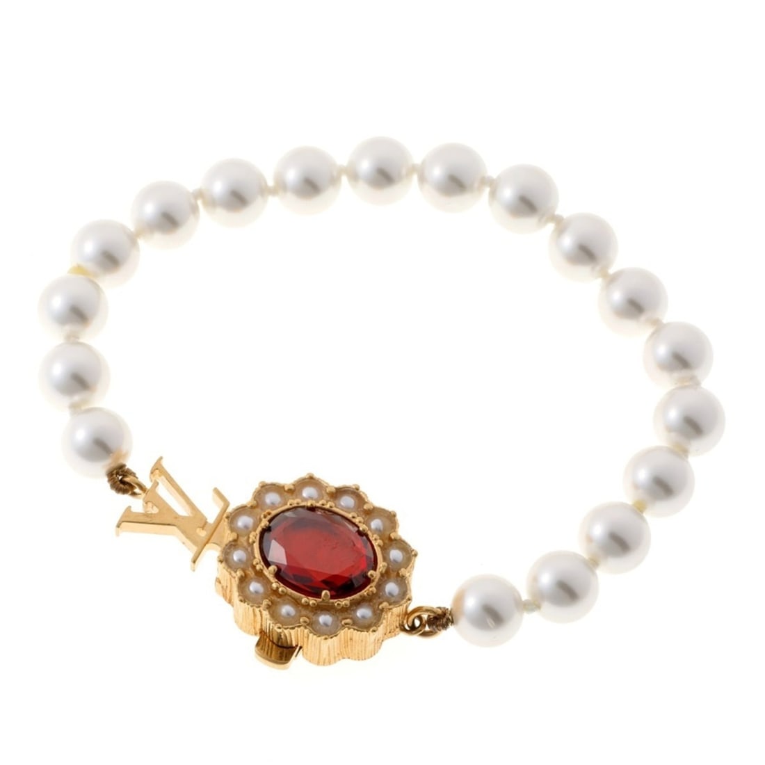 Louis Vuitton LV Dynasty Bracelet M1497L Metal Faux Pearl Gold: --- Catalog ---Category: SizeLength: 17cm / 6.69''Category: DesignType: Charm braceletColor: GoldGender: WomenMaterial: Artificial pearl, Gold platingCategory: GeneralBrand: Louis VuittonCountry of Or