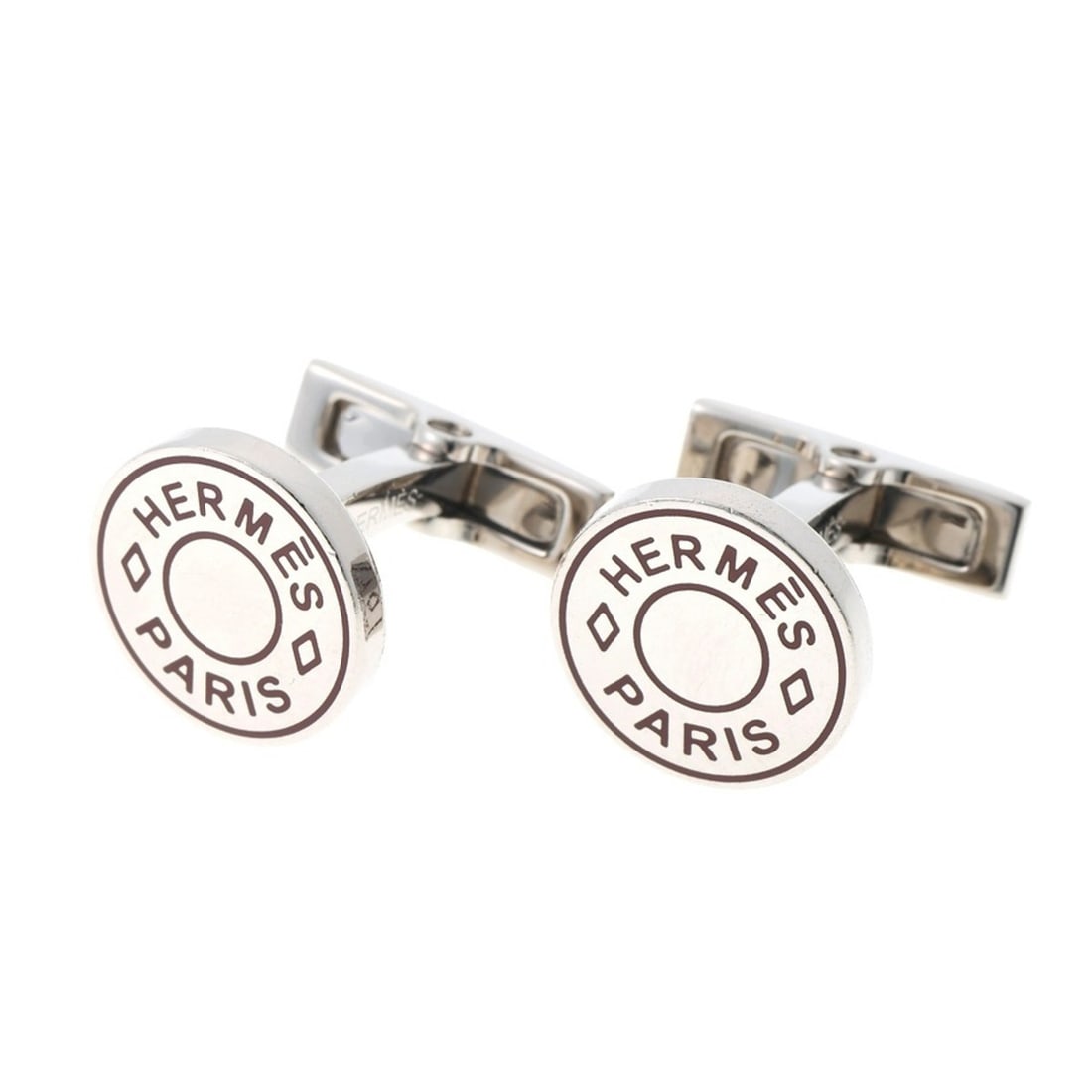 Hermes Cufflinks Licor 2 Sellier Metal Silver Bordeaux (1 of 8)