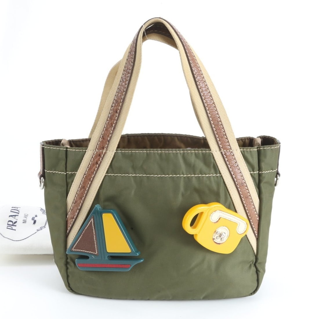 Prada Tessuto Nylon Khaki Leather Handbag Triangle Logo Tote Bag - Brand Name Women's: --- Catalog ---Category: SizeSize (HxWxD): 19cm x 23cm x 8cm / 7.48'' x 9.05'' x 3.14''Category: DesignType: Handbag, Tote bagColor: Green, KhakiGender: WomenMaterial: Nylon Category: GeneralBrand: Pr
