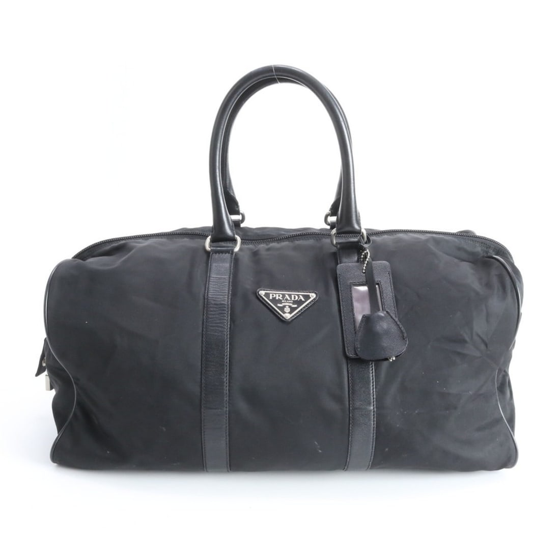 Prada Tessuto Nylon Triangle Logo Leather Boston Handbag Tote Bag Black Men's: --- Catalog ---Category: SizeSize (HxWxD): 22cm x 47cm x 24cm / 8.66'' x 18.5'' x 9.44''Category: DesignType: Boston bag, Tote bagColor: BlackGender: MenMaterial: Nylon , Leather Category: GeneralBran