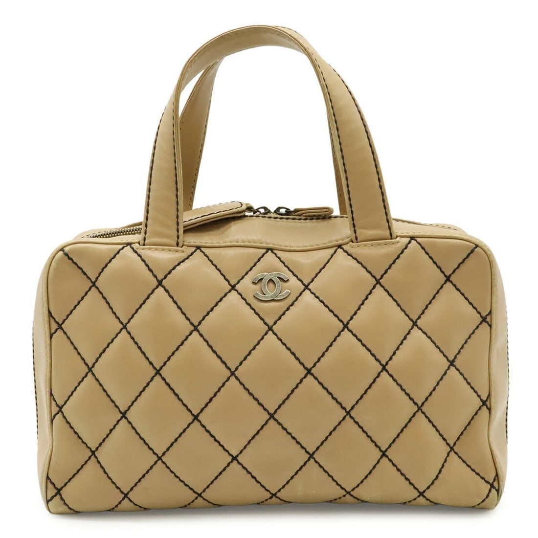 CHANEL Wild Stitch Handbag, Leather, Beige. (Pouch missing) A14692 (1 of 14)