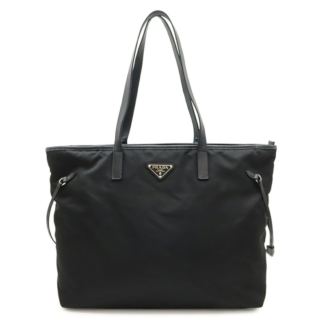 PRADA Triangle Tote Bag, Large Shoulder Nylon, Enamel Leather, NERO Black, 1BG401: --- Catalog ---Category: SizeWeight: 440g / 15.52oz.Size (HxWxD): 29cm x 44.5cm x 15cm / 11.41'' x 17.51'' x 5.9''Category: DesignType: Shoulder bag, Tote bagColor: Black, NeroGender: Women,MenMateria