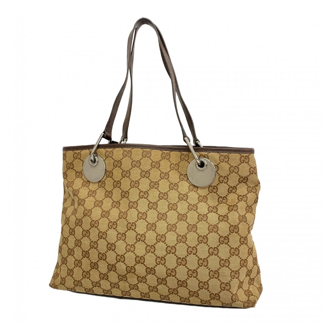 Gucci GG Canvas Tote Bag 120837 Beige Brown Women's: --- Catalog ---Category: SizeSize (HxWxD): 25cm x 32cm x 9cm / 9.84'' x 12.59'' x 3.54''Category: DesignType: Tote bagColor: Beige, BrownGender: WomenMaterial: Canvas Hardware Color: SilverCategory: G