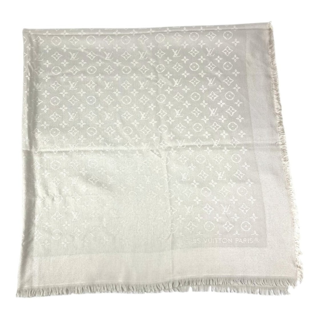 LOUIS VUITTON M71336 Monogram Shawl Fringe Scarf Stole Large Silk Wool Men's Women's Beige (1 of 14)