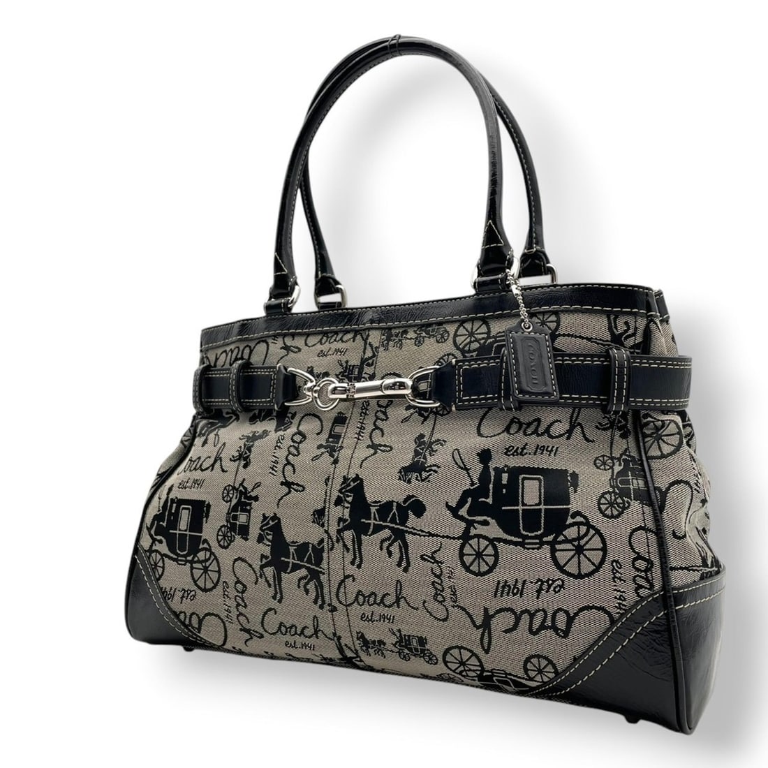 Coach tote bag, one-shoulder handbag, signature canvas and leather, gray black, women's, S92: --- Catalog ---Category: SizeSize (HxWxD): 21.5cm x 36.5cm x 10cm / 8.46'' x 14.37'' x 3.93''Category: DesignType: Handbag, Tote bagColor: Black, GrayGender: WomenMaterial: Canvas , Leather Category: