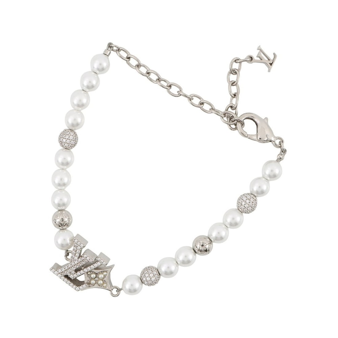 Louis Vuitton Bracelet LV Dandy Rhinestone Faux Pearl M03057 LOUIS VUITTON Men's BRACELET: --- Catalog ---Category: SizeLength: 15cm - 21.5cm / 5.9'' - 8.46''Category: DesignType: Charm braceletColor: SilverStone: RhinestoneGender: MenMaterial: MetalCategory: GeneralBrand: Louis VuittonCoun
