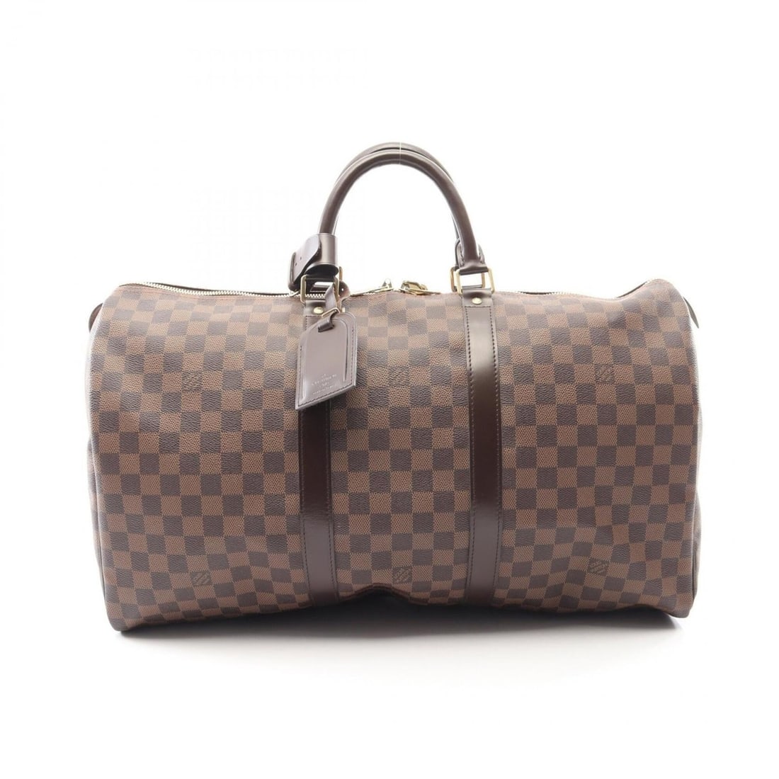 Louis Vuitton Keepall 50 Boston Bag Handbag, Coated Canvas and Leather, Damier Pattern, Men's: --- Catalog ---Category: SizeSize (HxWxD): 28.5cm x 50cm x 22cm / 11.22'' x 19.68'' x 8.66''Category: DesignType: Boston bag, HandbagColor: Brown, EbeneGender: Men,WomenMaterial: Coated canvas , Leath