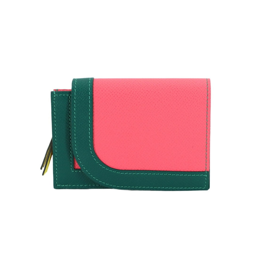 Hermes Camaiu Mini Wallet/Coin Purse, Epsom Leather, Rose Azalee, Malachite, Lime, C Stamp.: --- Catalog ---Category: SizeSize (HxWxD): 8cm x 11cm x 2cm / 3.14'' x 4.33'' x 0.78''Category: DesignType: Coin purse/coin caseColor: Rose azaleeGender: WomenMaterial: Epsom leather Category: General