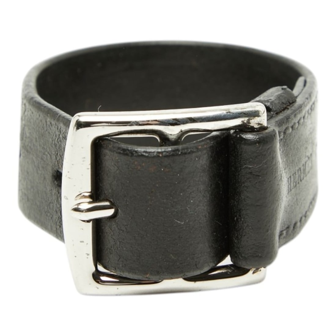 Hermes Etrivière Belt Bracelet Black Silver Leather Men's HERMES (1 of 12)