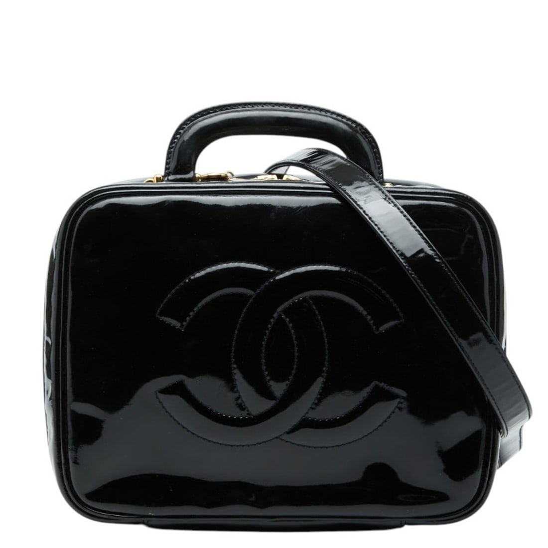 Chanel Coco Mark Vanity Bag Handbag Black Patent Leather Women's CHANEL: --- Catalog ---Category: SizeSize (HxWxD): 18cm x 24cm x 10cm / 7.08'' x 9.44'' x 3.93''Category: DesignType: Handbag, Vanity bagColor: BlackGender: WomenMaterial: Patent leather Category: GeneralBran