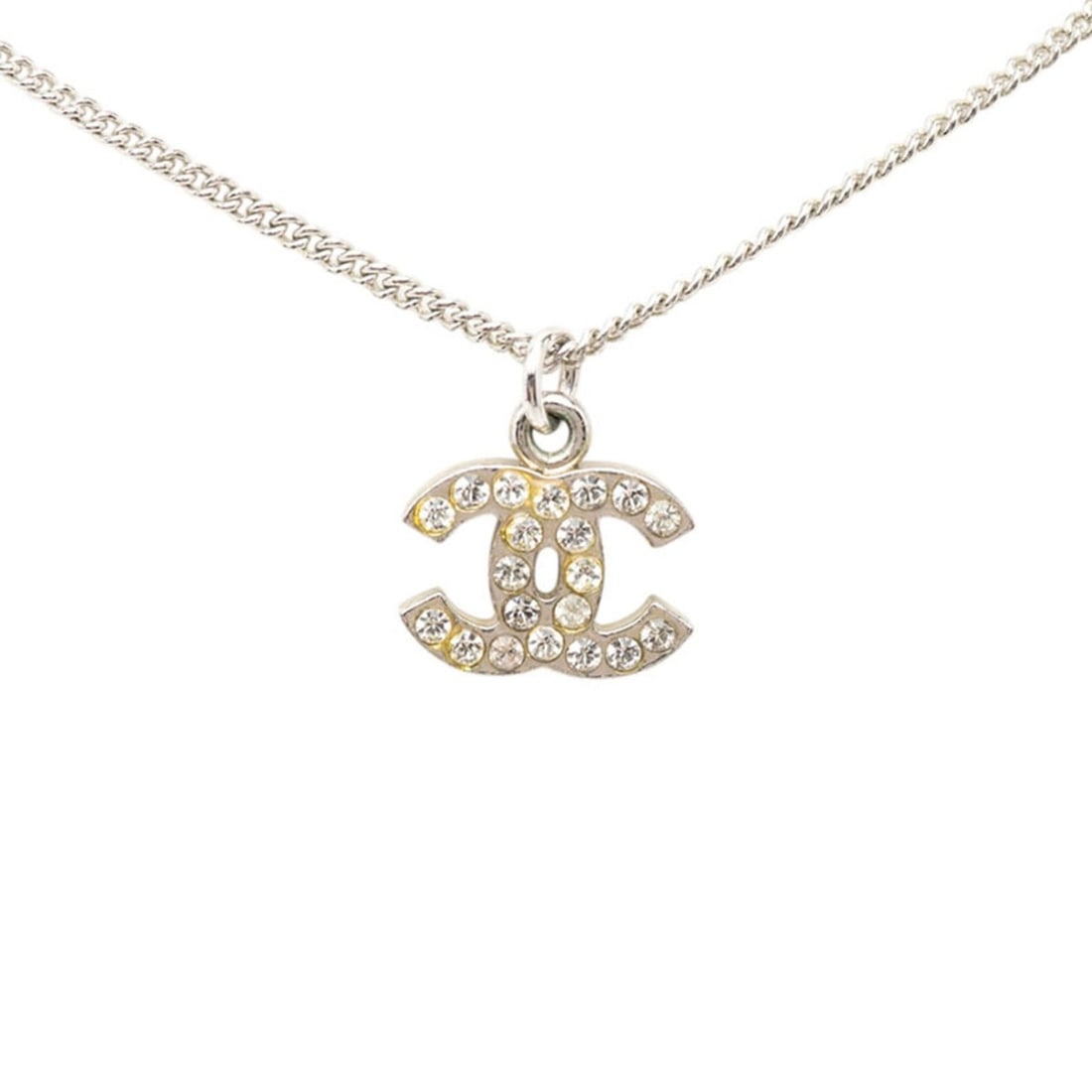 Chanel Coco Mark Pendant Necklace 06V Silver Metal Rhinestone Women's CHANEL (1 of 14)