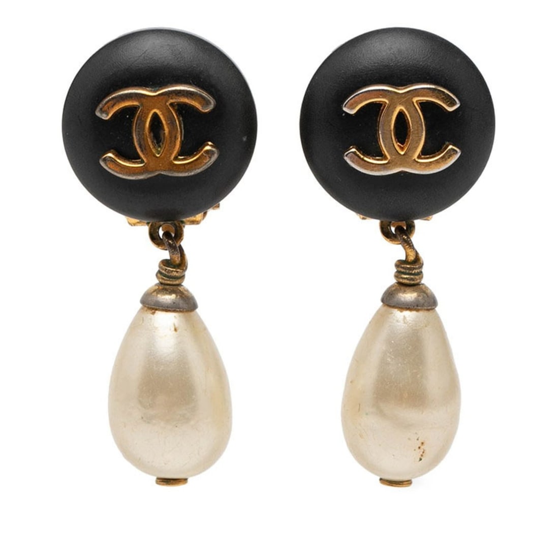 Chanel Coco Mark Vintage Swing Earrings, Black Gold Faux Pearl Plated, Women's CHANEL: --- Catalog ---Category: SizeSize (HxWxD): 36.00mm x 15.10mm / 1.42'' x 0.59''Category: DesignType: Clip earringsColor: Black, GoldStone: Artificial pearlGender: WomenMaterial: Gold platingCategory: G