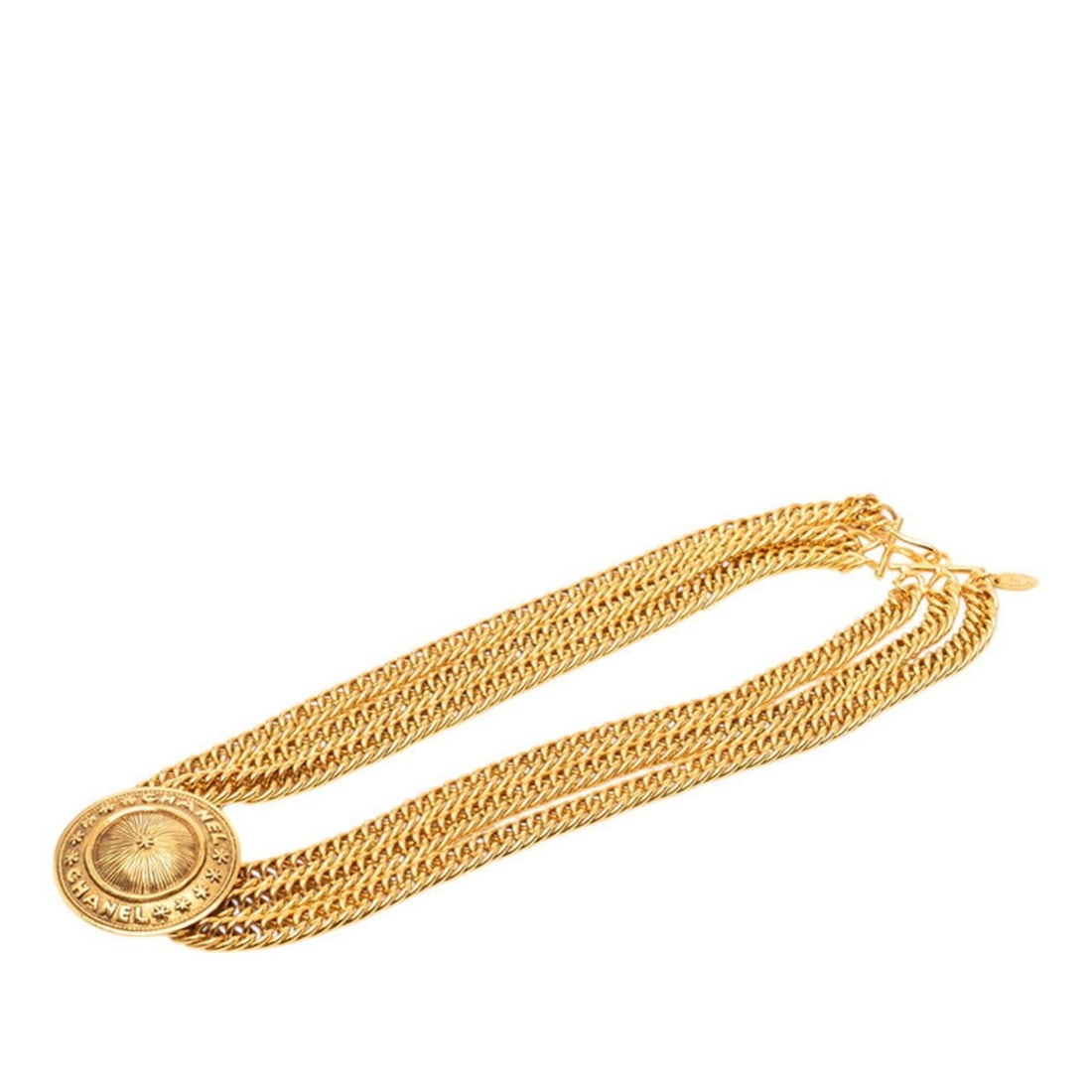 Chanel Medallion Logo Vintage Triple Chain Choker Necklace Gold Plated Women's CHANEL (1 of 11)