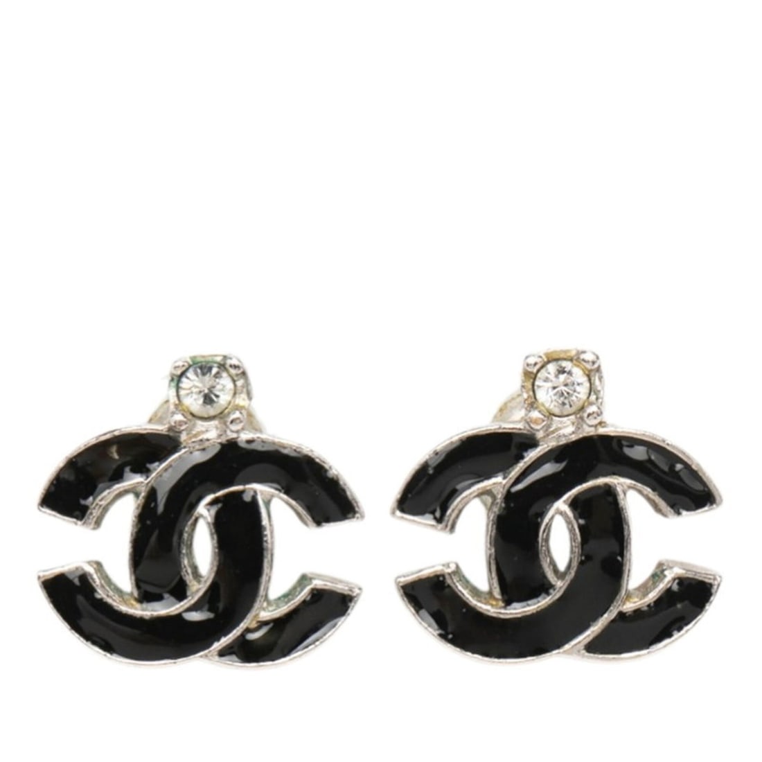 Chanel Coco Mark Earrings, Silver, Black Metal Rhinestone, Women's CHANEL (1 of 9)