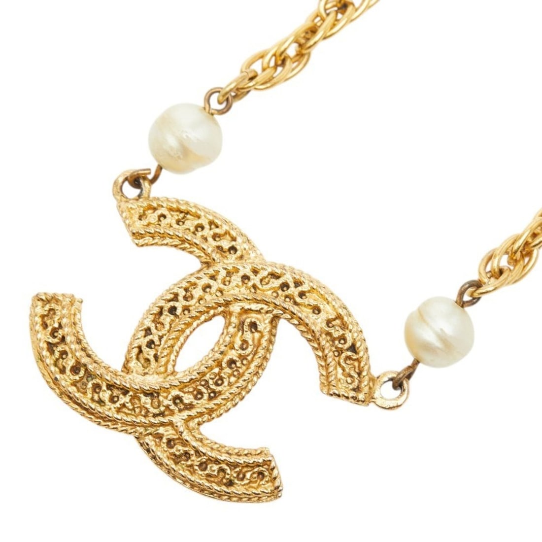 Chanel Coco Mark Pearl Chain Necklace, Gold Plated, Women's. (1 of 11)