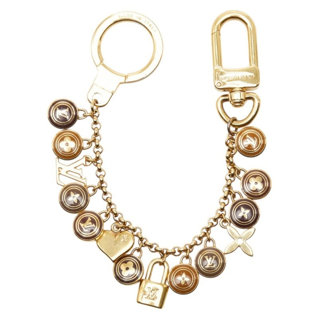 Louis Vuitton Portefeuille Chaine Pastille Keychain Charm M65386 Gold Brown Plated Women's LOUIS (1 of 11)