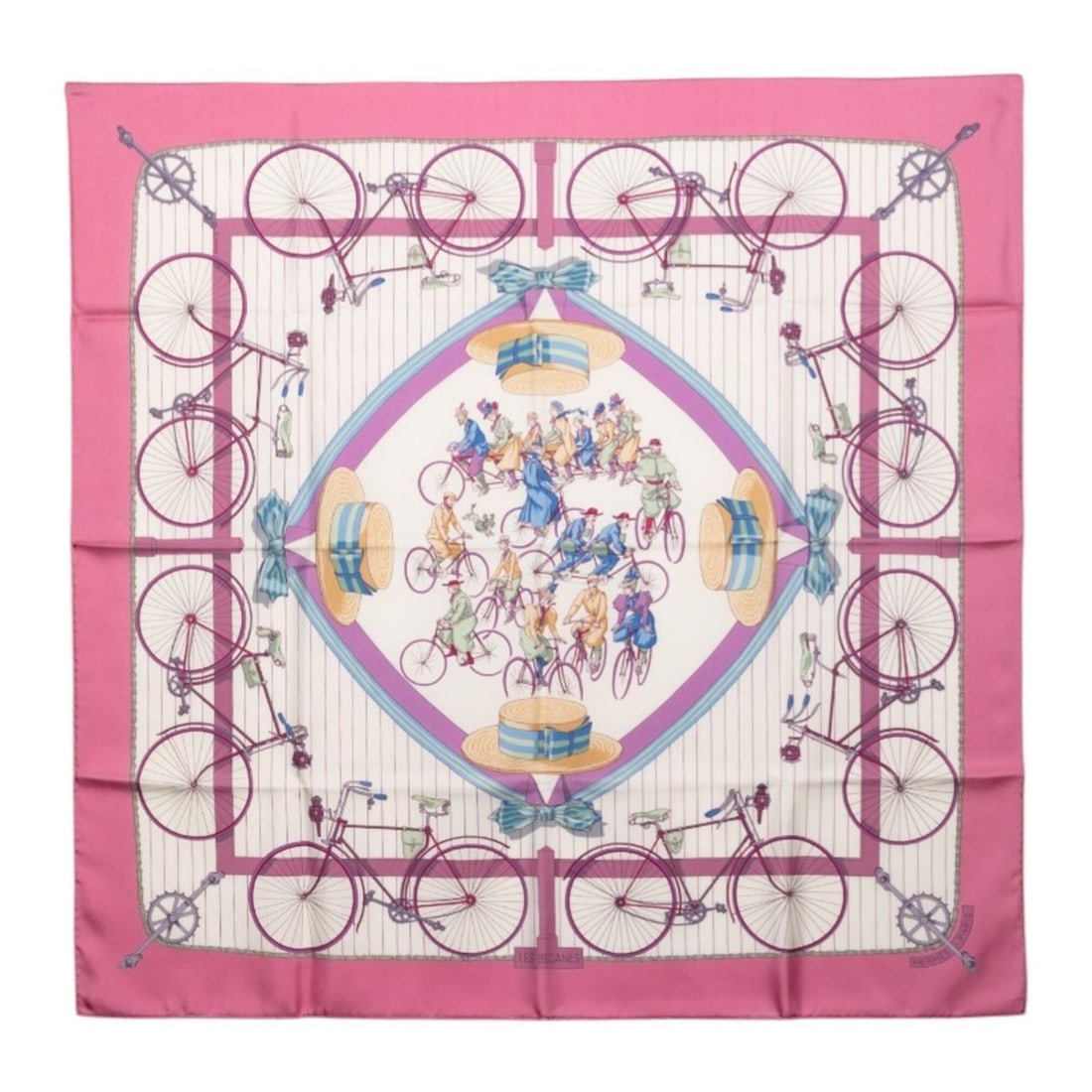 Hermes Carre 90 LES BECANES Bicycle Scarf Muffler Multicolor Silk Women's HERMES: --- Catalog ---Category: SizeSize (LxW): 86.5cm x 88cm / 34.05'' x 34.64''Category: DesignType: ScarfColor: Multi-colorGender: WomenMaterial: Silk Category: GeneralBrand: Hermes--- Item List ---Sectio