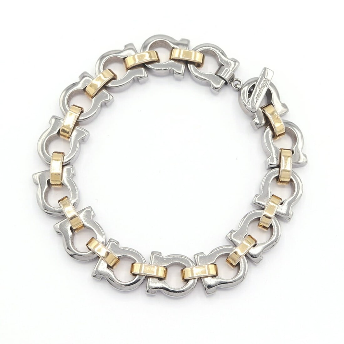 Salvatore Ferragamo Ferragamo Gancini Bracelet, Silver and Gold Metal Combination, Women's,: --- Catalog ---Category: SizeWidth: 1cm / 0.39''Length: 17cm / 6.69''Weight: 33.2g / 1.17oz.Category: DesignType: Charm braceletColor: Gold, SilverGender: WomenMaterial: MetalCategory: GeneralLine: