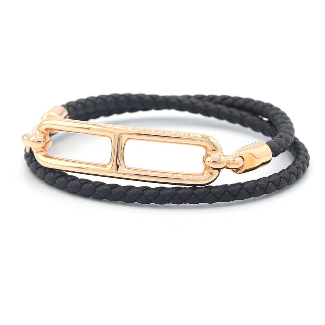 Hermes Bracelet, Louli Double Tour H071727, Black, Pink Gold, Veau Swift Leather, Strand, Women's. (1 of 10)