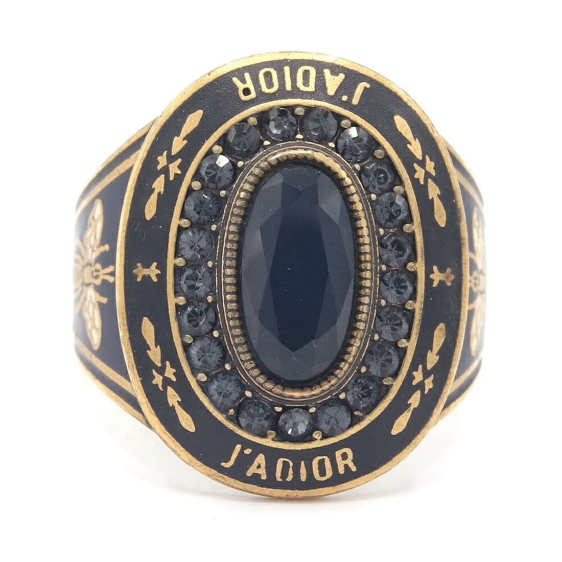 Christian Dior Dior ring, Jadior, black and gold metal, navy stone, size M, signet DIOR: --- Catalog ---Category: SizeWeight: 7.8g / 0.27oz.JP Size: 12US Size: 6.5Category: DesignType: Band ringColor: Black, NavyStone: Color stoneGender: WomenMaterial: MetalCategory: GeneralBrand:
