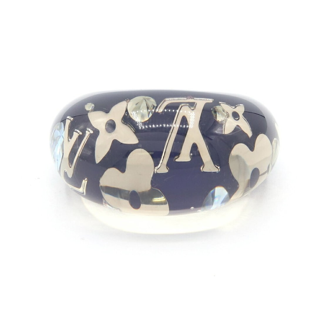 Louis Vuitton Bague Inclusion Ring, Navy Resin, Size M, LV, Women's LOUIS VUITTON: --- Catalog ---Category: SizeWidth: 16mm / 0.63''Weight: 7.3g / 0.25oz.JP Size: 13US Size: 6.5Category: DesignType: Band ringColor: NavyGender: WomenMaterial: ResinCategory: GeneralBrand: Louis Vuitto