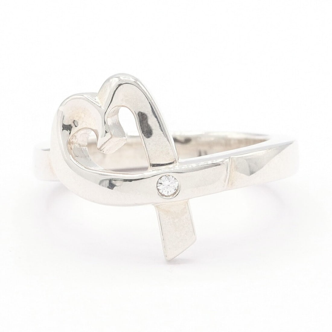 Tiffany & Co. Paloma Picasso Loving Heart Ring with 1 Diamond, Sterling Silver 925, Women's Ring.: --- Catalog ---Category: SizeWidth: 3mm / 0.12''Weight: 5.5g / 0.19oz.JP Size: 14US Size: 7Category: DesignType: Band ringStone: DiamondGender: WomenMaterial: Sterling silver 925Category: