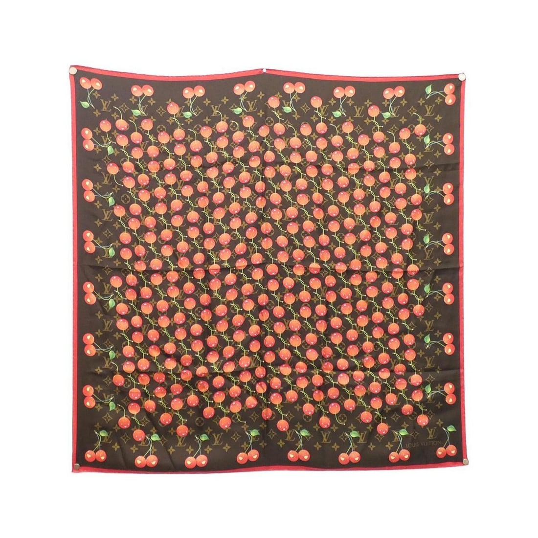 Louis Vuitton Carre Monogram Cherry M71962 Scarf/Muffler: --- Catalog ---Category: SizeSize (LxW): 90cm x 90cm / 35.43'' x 35.43''Category: DesignType: ScarfColor: BrownGender: WomenMaterial: Silk Category: GeneralMPN: M71962Brand: Louis Vuitton--- Item